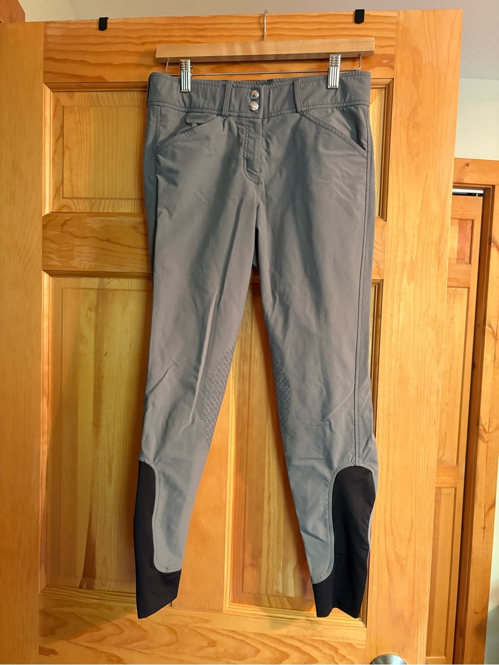 Women's Gray Equestrian Riding Breeches with Sticky Knee Patches